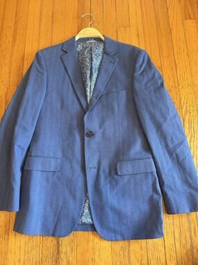 Crown & Ivy Mens Sport Jacket 36R Blue Herringbone Linen